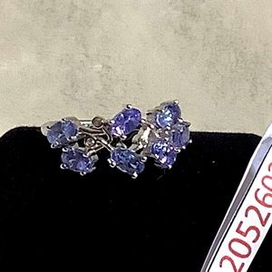Unheated Tanzanite 5x3mm-Cz-solid925 Sterling Silver Ring w/gold plating 7.5 NWB